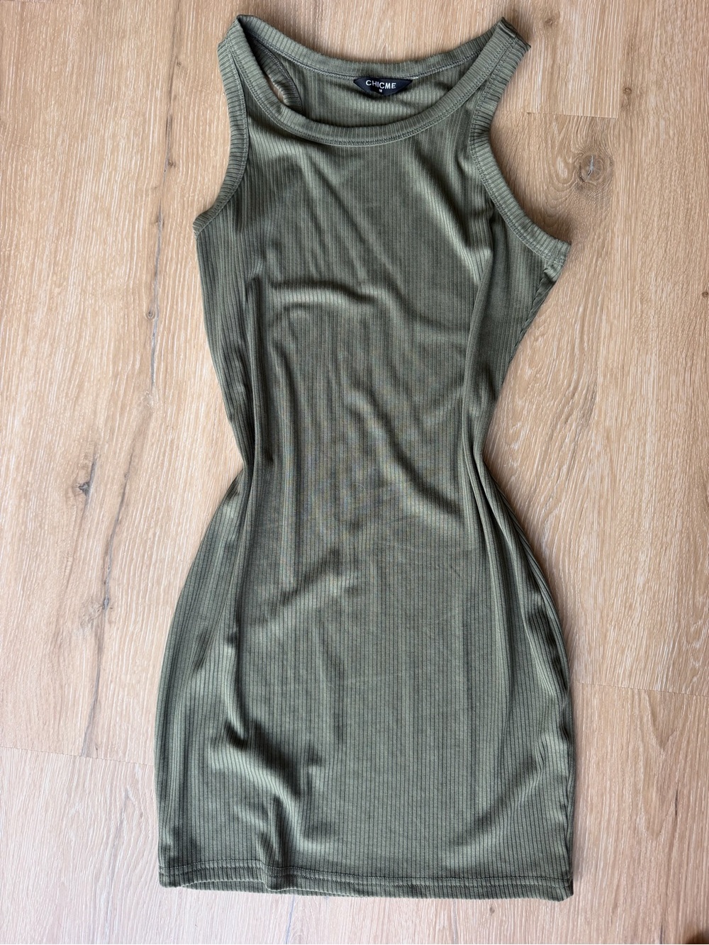 chic Olive Green Ribbed Mini Tank Dress